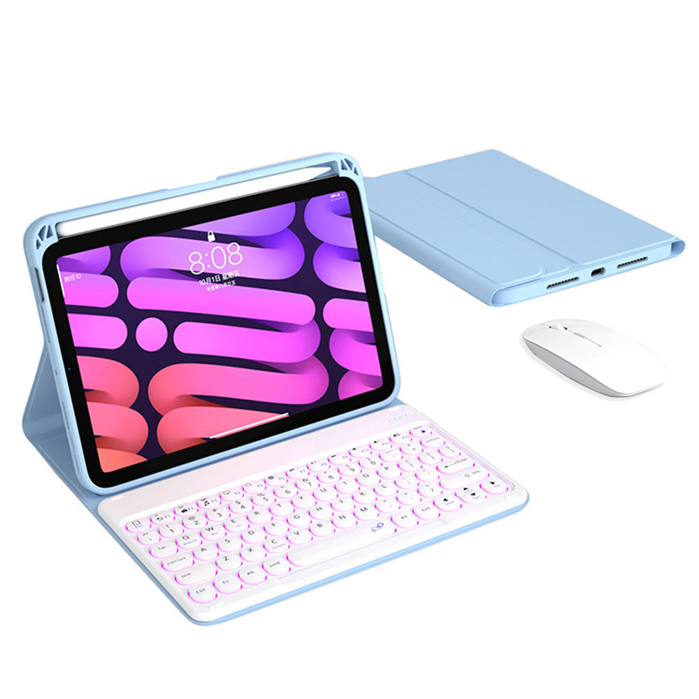 Detachable Magnetic Bluetooth Keyboard Protective Cover TUP Tablet Stand Case with Mouse Pencil Holder Backlit for iPad mini (2021)