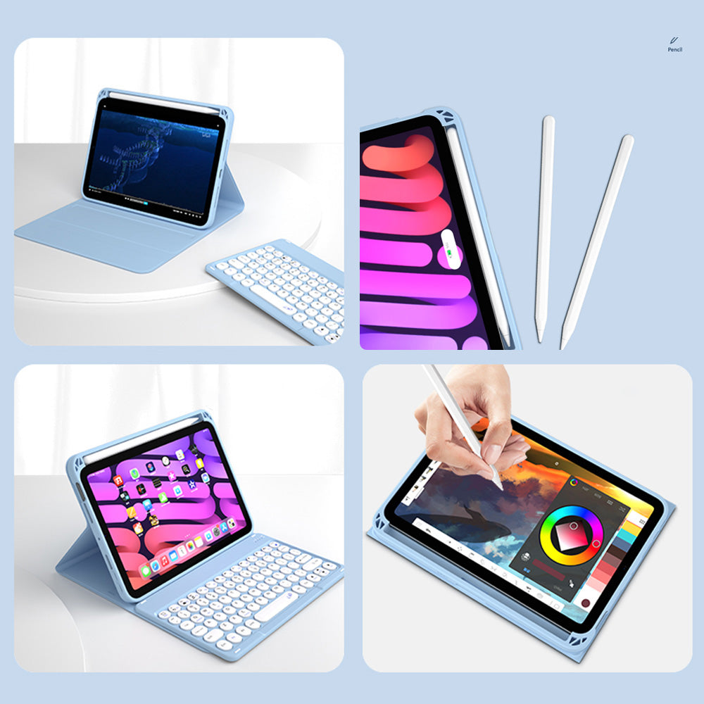 Shock Resistant TPU Tablet Stand Case Dust-proof Protective Cover with Magnetic Detachable Bluetooth Keyboard for iPad mini (2021)