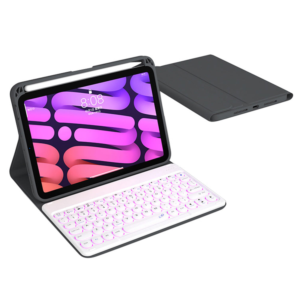 Dust-proof TPU Tablet Stand Case Shock Resistant Protective Cover with Magnetic Detachable Bluetooth Keyboard/Backlit for iPad mini (2021)