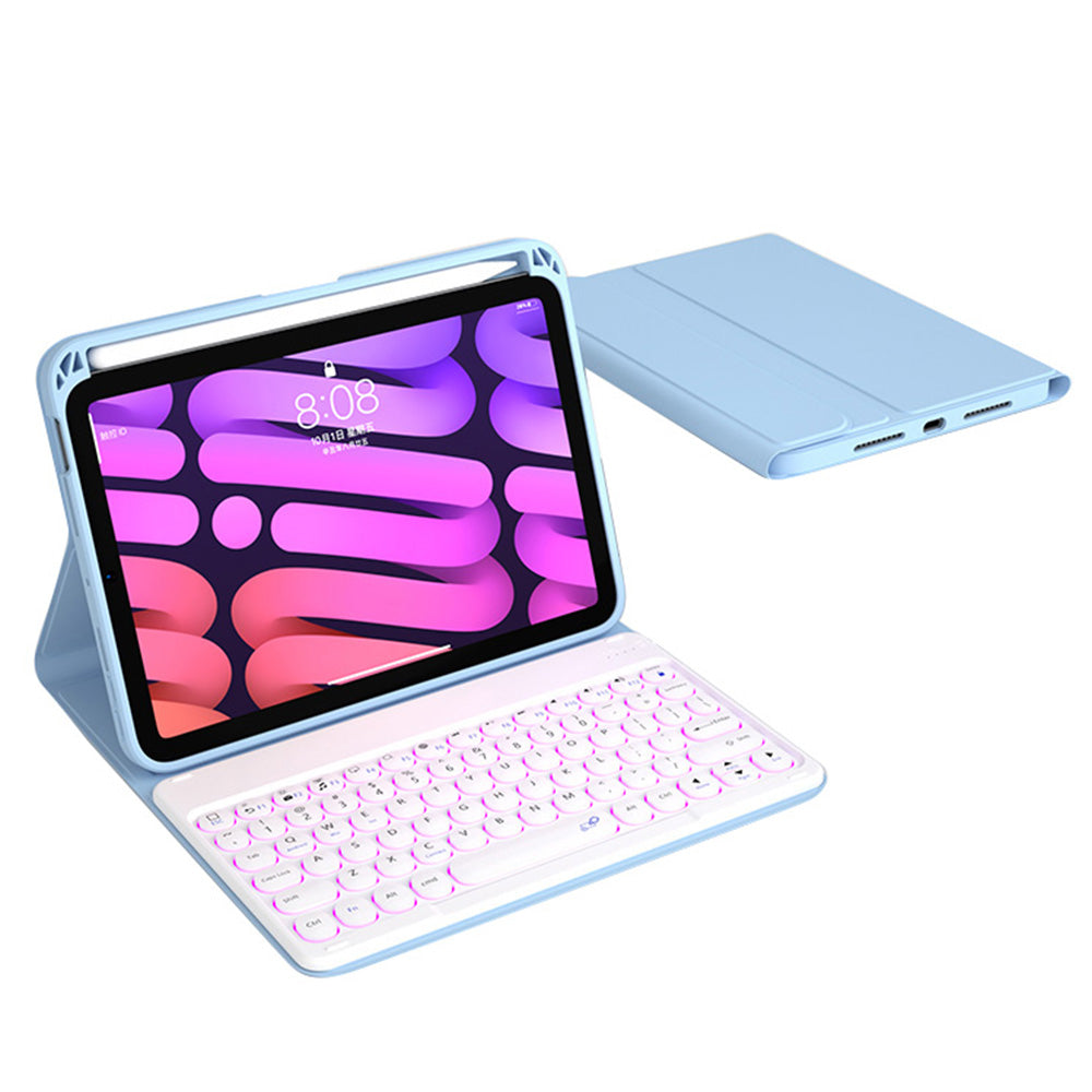 Dust-proof TPU Tablet Stand Case Shock Resistant Protective Cover with Magnetic Detachable Bluetooth Keyboard/Backlit for iPad mini (2021)