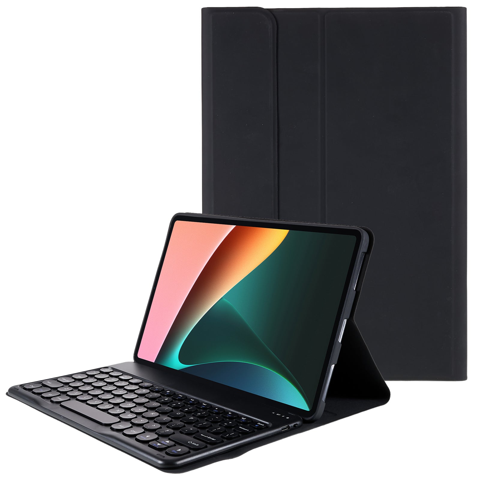 For Xiaomi Pad 5/5 Pro Round Cap Wireless Bluetooth Keyboard + Stand Design PU Leather Tablet Case