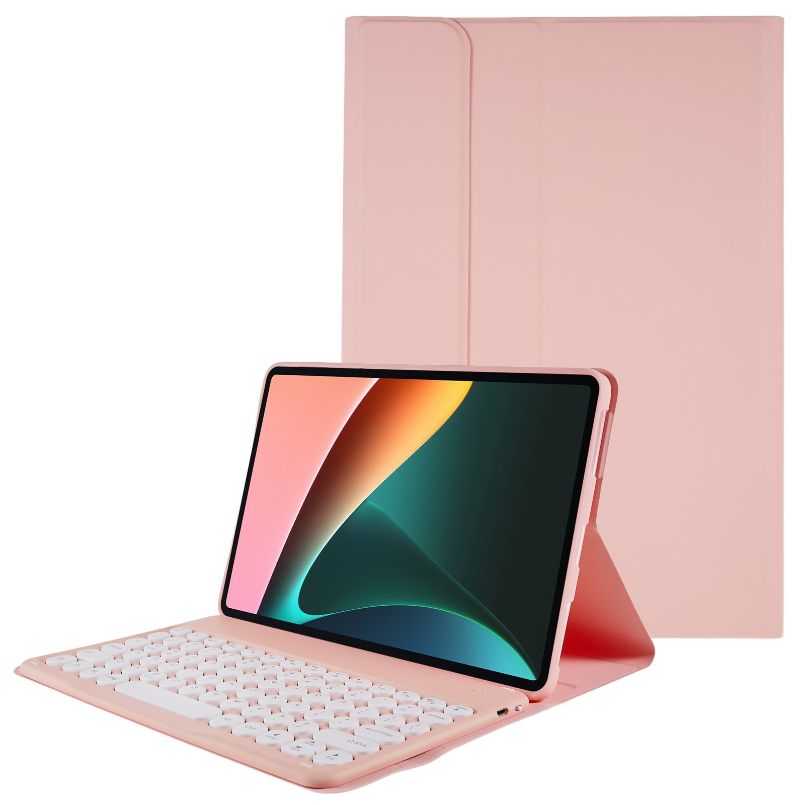 For Xiaomi Pad 5/5 Pro Round Cap Wireless Bluetooth Keyboard + Stand Design PU Leather Tablet Case