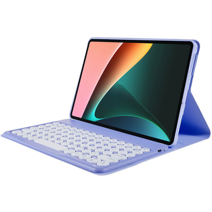 For Xiaomi Pad 5/5 Pro Round Cap Wireless Bluetooth Keyboard + Stand Design PU Leather Tablet Case