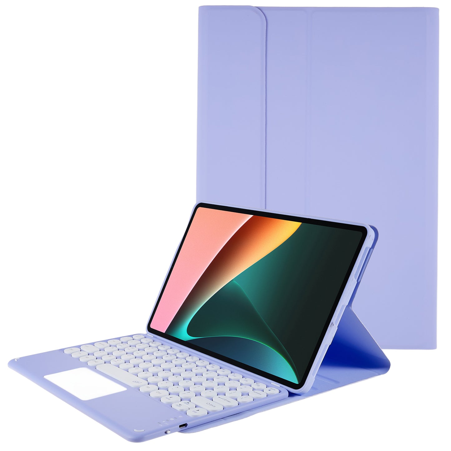 For Xiaomi Pad 5/5 Pro PU Leather Stand Case Tablet Cover + Round Cap Wireless Bluetooth Keyboard with Touchpad