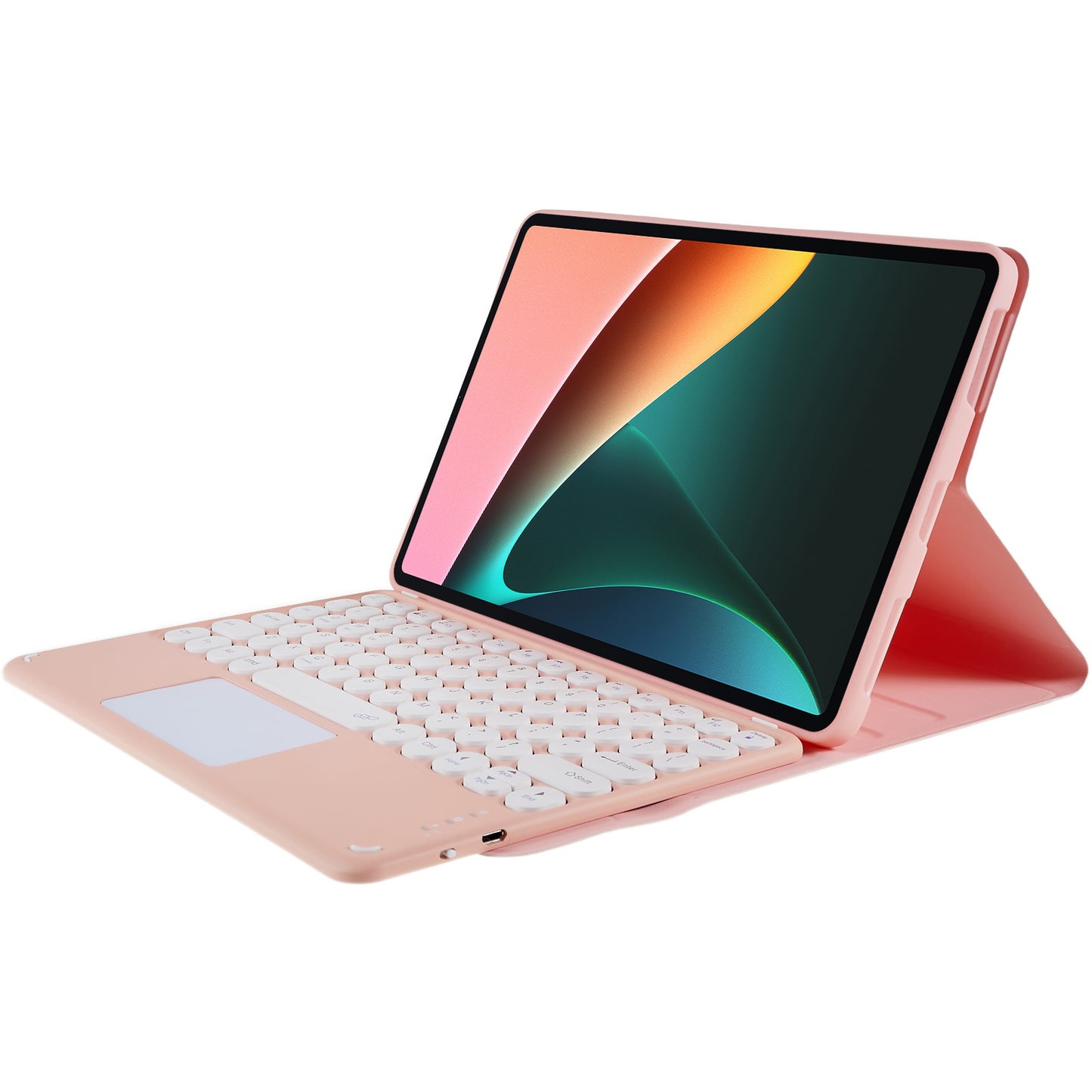 For Xiaomi Pad 5/5 Pro PU Leather Stand Case Tablet Cover + Round Cap Wireless Bluetooth Keyboard with Touchpad