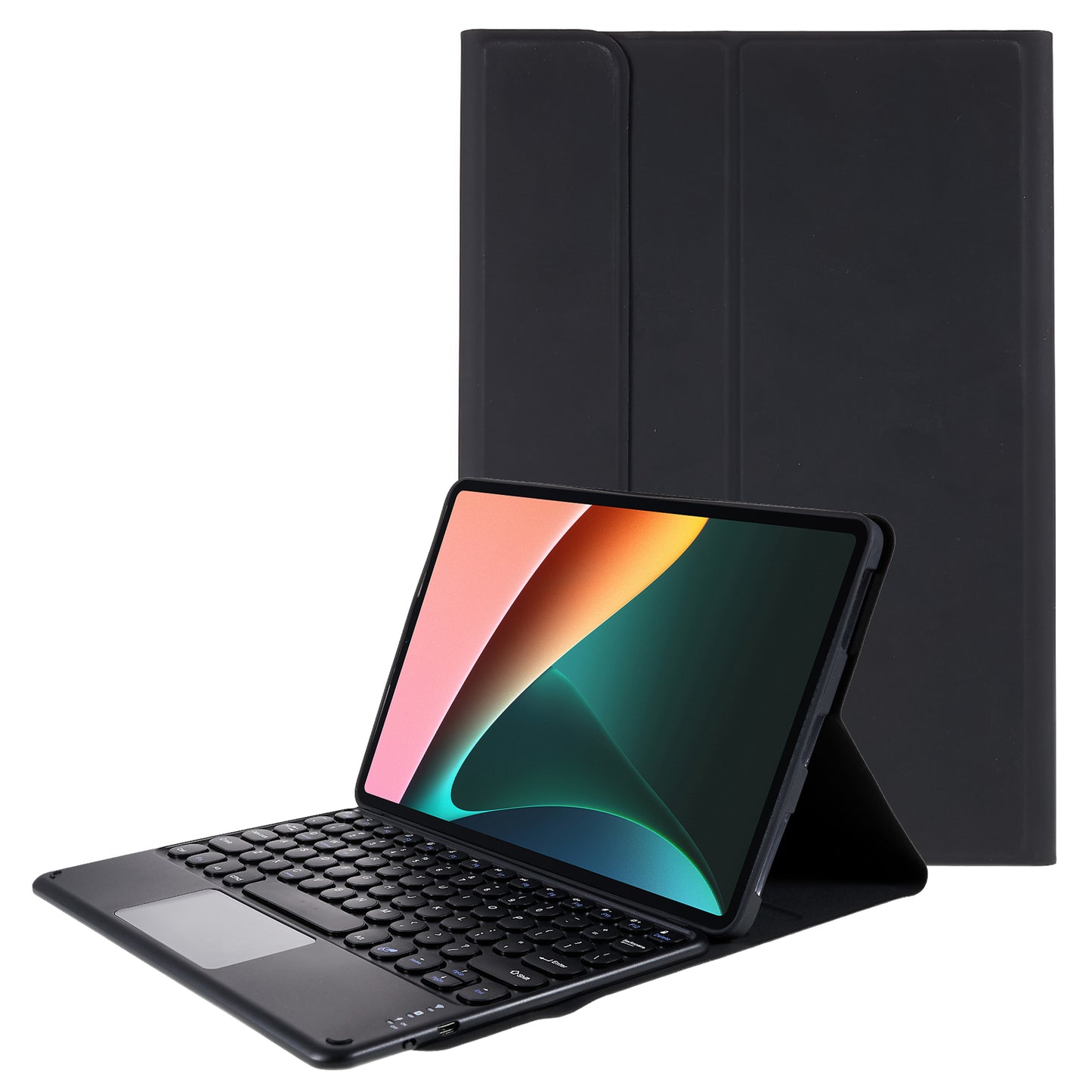 For Xiaomi Pad 5/5 Pro PU Leather Stand Case Tablet Cover + Round Cap Wireless Bluetooth Keyboard with Touchpad
