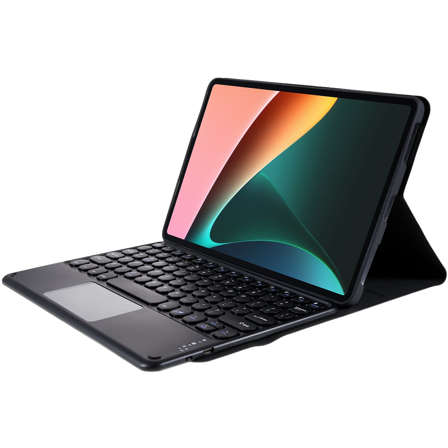 For Xiaomi Pad 5/5 Pro PU Leather Stand Case Tablet Cover + Round Cap Wireless Bluetooth Keyboard with Touchpad