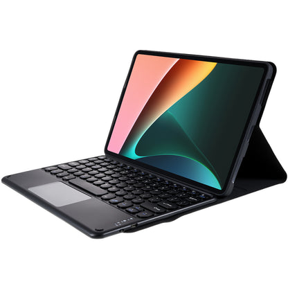 For Xiaomi Pad 5/5 Pro PU Leather Stand Case Tablet Cover + Round Cap Wireless Bluetooth Keyboard with Touchpad