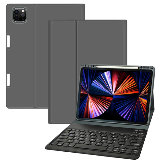 For iPad Pro 12.9-inch (2021)/(2020)/(2018) Skin Touch PU Leather Cover Shell + Ultra Slim Square Key Cap Design Wireless Bluetooth Keyboard Set
