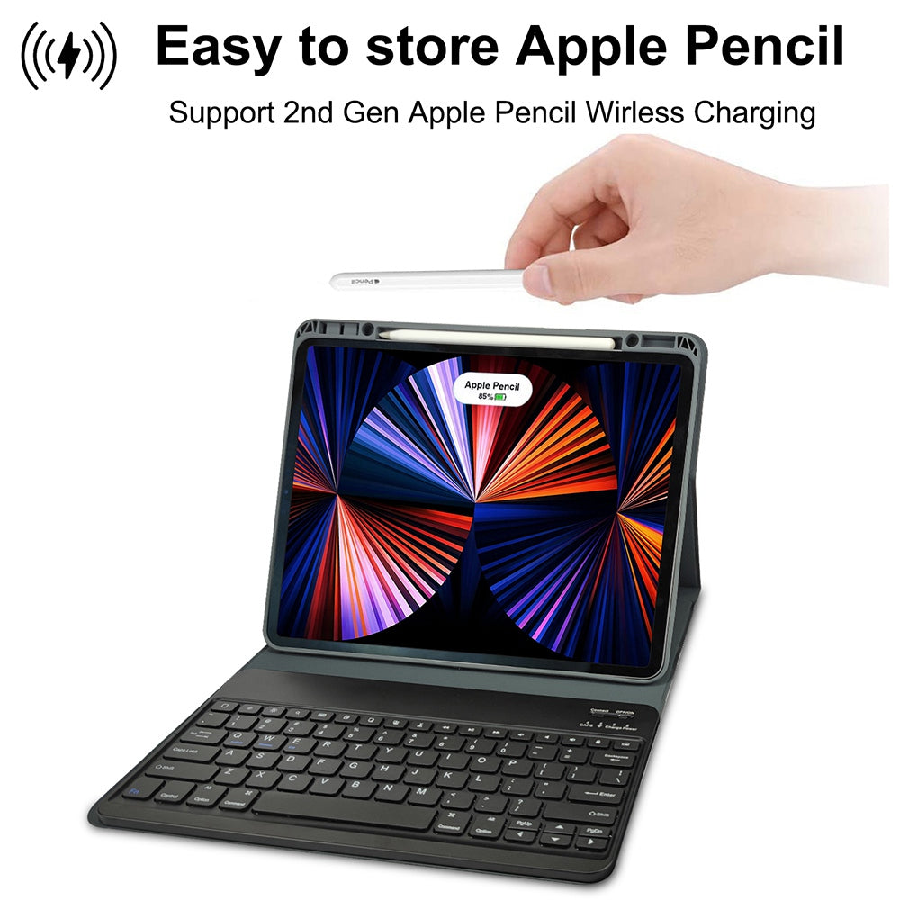For iPad Pro 12.9-inch (2021)/(2020)/(2018) Skin Touch PU Leather Cover Shell + Ultra Slim Square Key Cap Design Wireless Bluetooth Keyboard Set