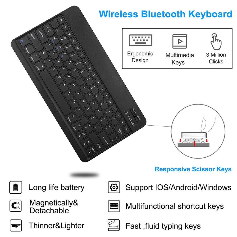 For iPad Pro 12.9-inch (2021)/(2020)/(2018) Skin Touch PU Leather Cover Shell + Ultra Slim Square Key Cap Design Wireless Bluetooth Keyboard Set