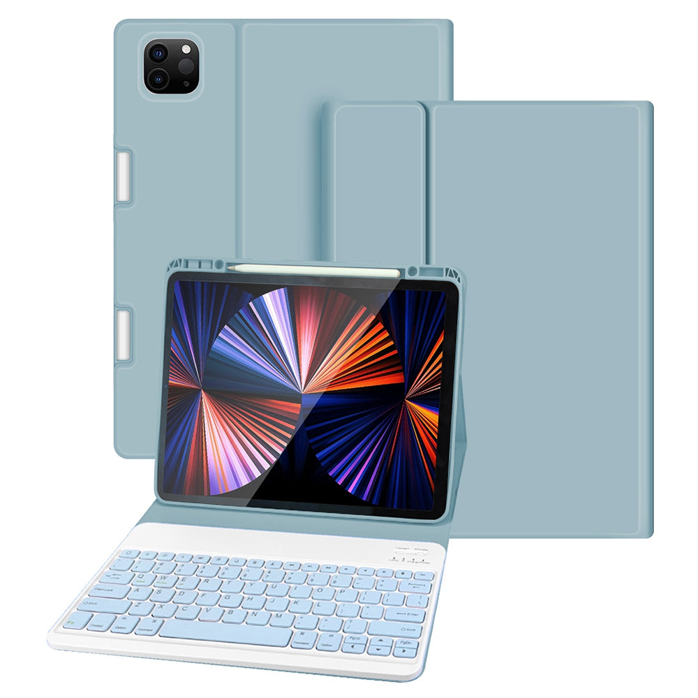 For iPad Pro 12.9-inch (2021)/(2020)/(2018) Skin Touch PU Leather Cover Shell + Ultra Slim Square Key Cap Design Wireless Bluetooth Keyboard Set