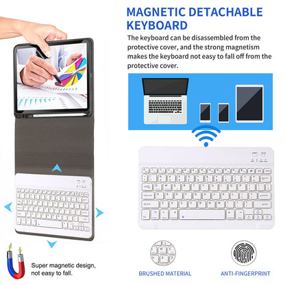 For iPad 9.7-inch (2017)/9.7-inch (2018)/Pro 9.7 inch (2016)/Air (2013)/Air 2 Textured PU Leather Cover Shell + Ultra Slim Wireless Bluetooth Keyboard Set