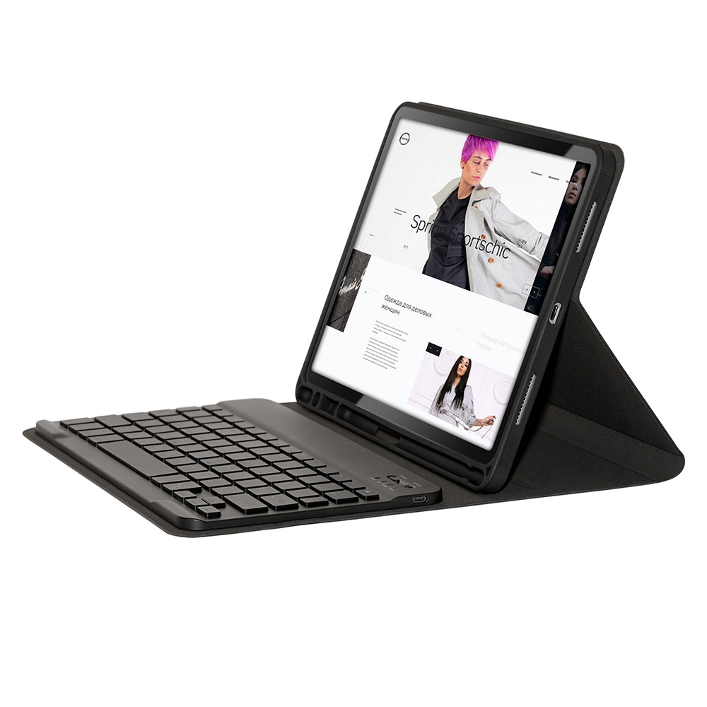 For iPad 9.7-inch (2017)/9.7-inch (2018)/Pro 9.7 inch (2016)/Air (2013)/Air 2 Textured PU Leather Cover Shell + Ultra Slim Wireless Bluetooth Keyboard Set