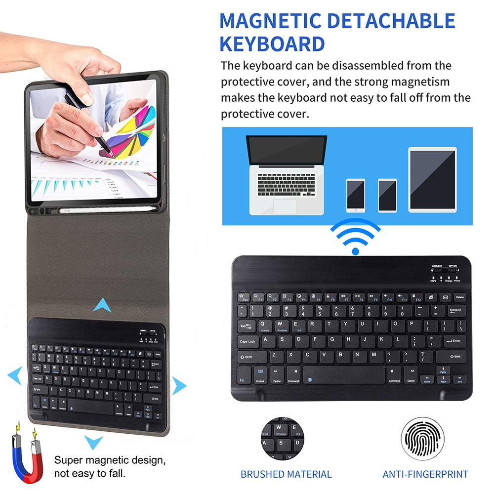 For iPad 9.7-inch (2017)/9.7-inch (2018)/Pro 9.7 inch (2016)/Air (2013)/Air 2 Textured PU Leather Cover Shell + Ultra Slim Wireless Bluetooth Keyboard Set
