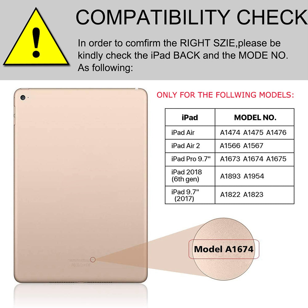 For iPad 9.7-inch (2017)/9.7-inch (2018)/Pro 9.7 inch (2016)/Air (2013)/Air 2 Textured PU Leather Cover Shell + Ultra Slim Wireless Bluetooth Keyboard Set