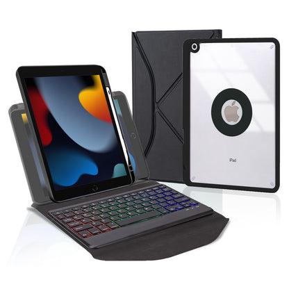 Z102BS For iPad 10.2 (2021)/(2019)/(2020) Detachable Bluetooth Keyboard Case with 3-Color Backlit Shockproof Tablet Protector Built-in Pencil Slot