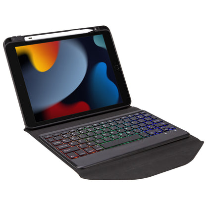Z102BS For iPad 10.2 (2021)/(2019)/(2020) Detachable Bluetooth Keyboard Case with 3-Color Backlit Shockproof Tablet Protector Built-in Pencil Slot