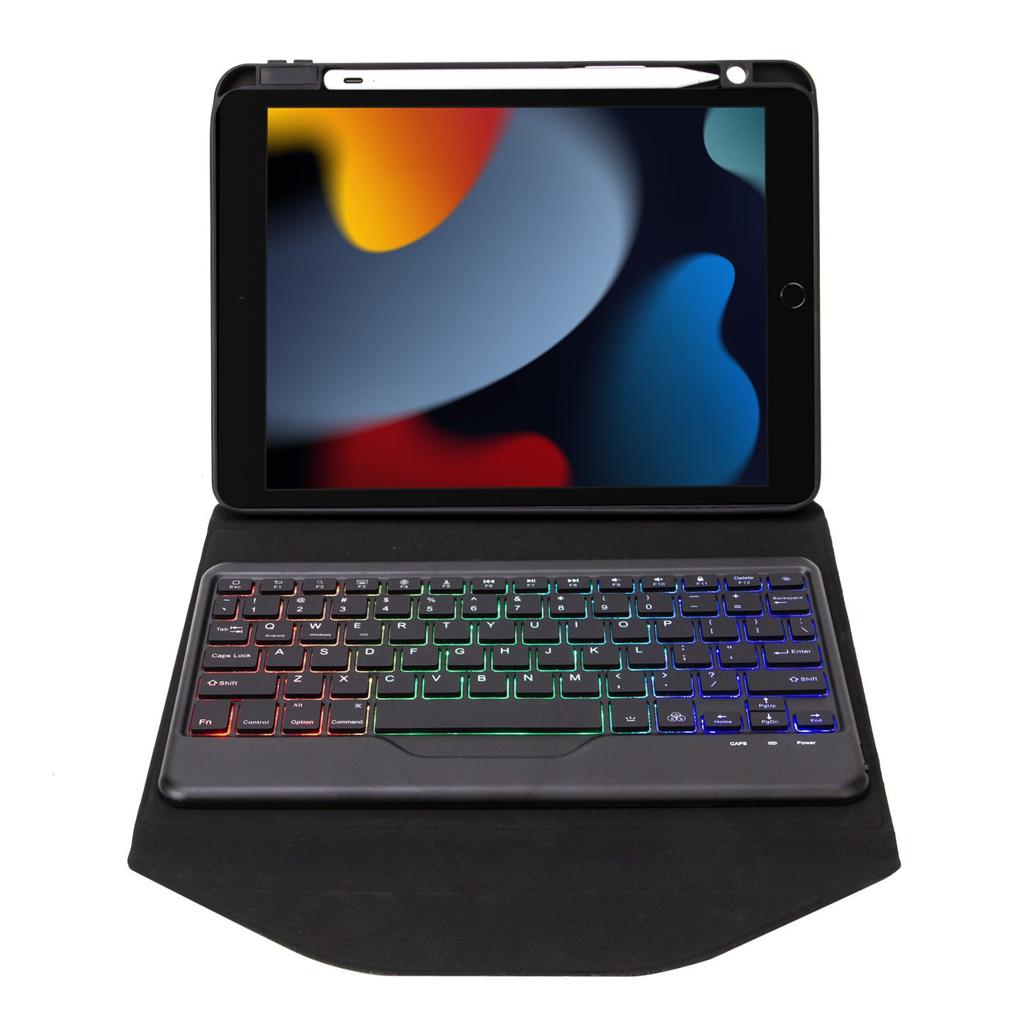Z102BS For iPad 10.2 (2021)/(2019)/(2020) Detachable Bluetooth Keyboard Case with 3-Color Backlit Shockproof Tablet Protector Built-in Pencil Slot