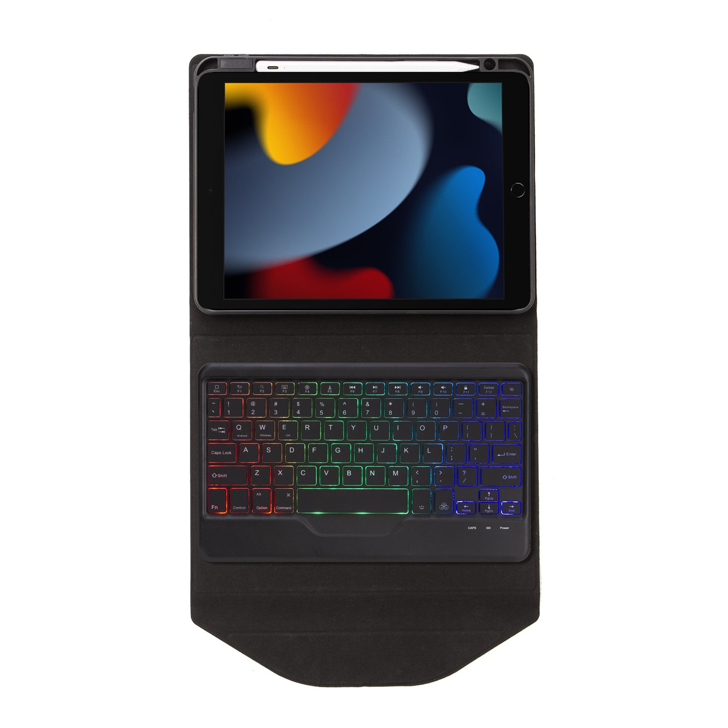 Z102BS For iPad 10.2 (2021)/(2019)/(2020) Detachable Bluetooth Keyboard Case with 3-Color Backlit Shockproof Tablet Protector Built-in Pencil Slot