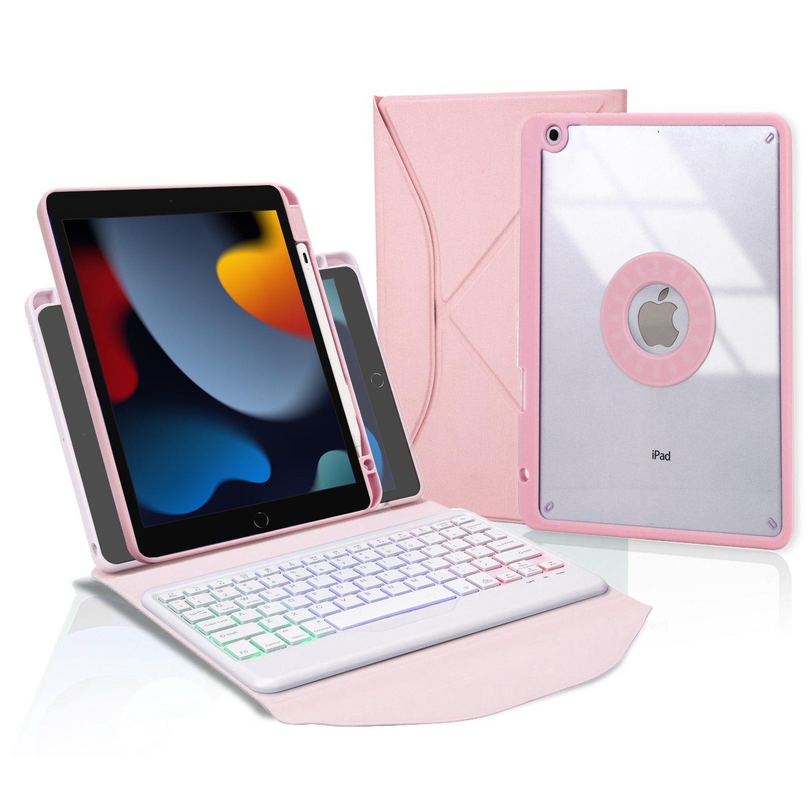 Z102BS For iPad 10.2 (2021)/(2019)/(2020) Detachable Bluetooth Keyboard Case with 3-Color Backlit Shockproof Tablet Protector Built-in Pencil Slot