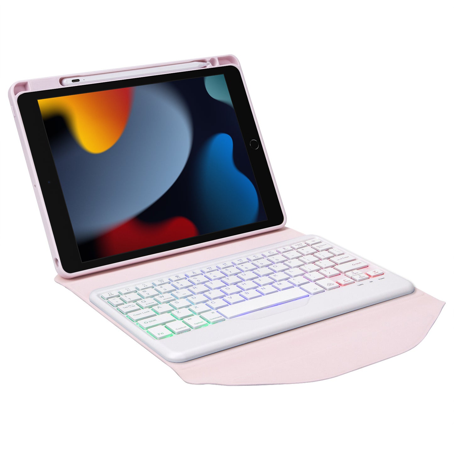 Z102BS For iPad 10.2 (2021)/(2019)/(2020) Detachable Bluetooth Keyboard Case with 3-Color Backlit Shockproof Tablet Protector Built-in Pencil Slot