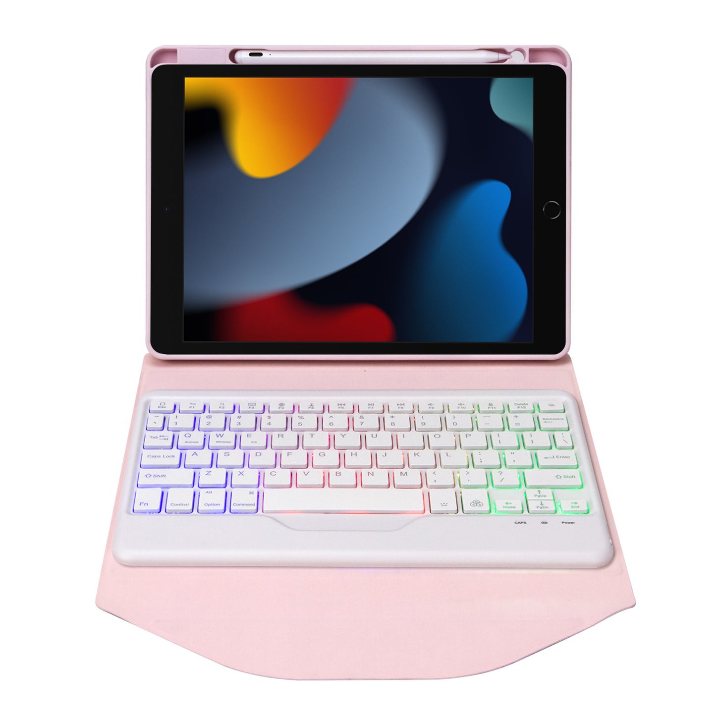 Z102BS For iPad 10.2 (2021)/(2019)/(2020) Detachable Bluetooth Keyboard Case with 3-Color Backlit Shockproof Tablet Protector Built-in Pencil Slot