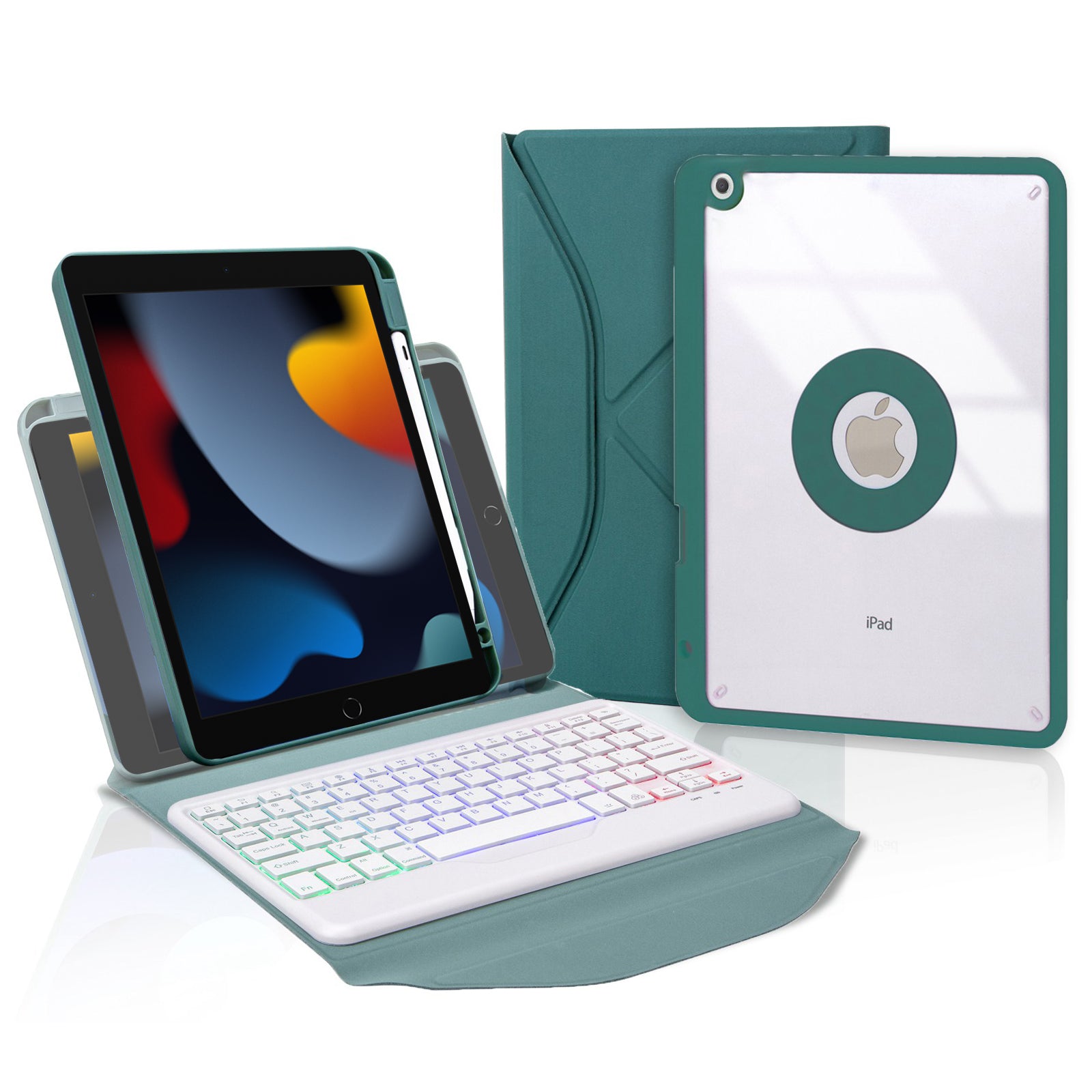 Z102BS For iPad 10.2 (2021)/(2019)/(2020) Detachable Bluetooth Keyboard Case with 3-Color Backlit Shockproof Tablet Protector Built-in Pencil Slot