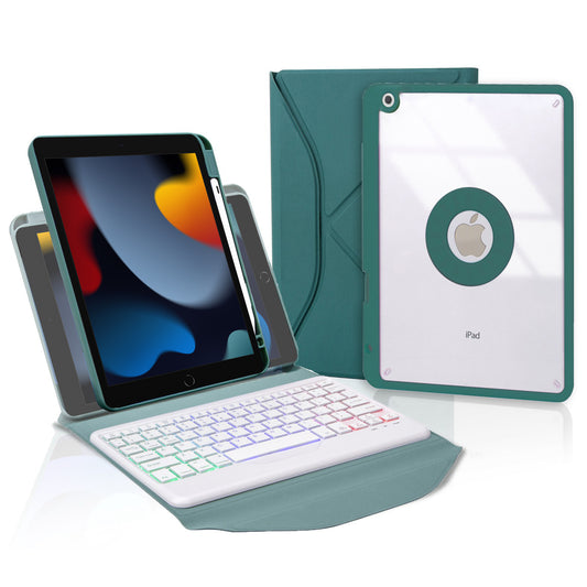 Z102BS For iPad 10.2 (2021)/(2019)/(2020) Detachable Bluetooth Keyboard Case with 3-Color Backlit Shockproof Tablet Protector Built-in Pencil Slot