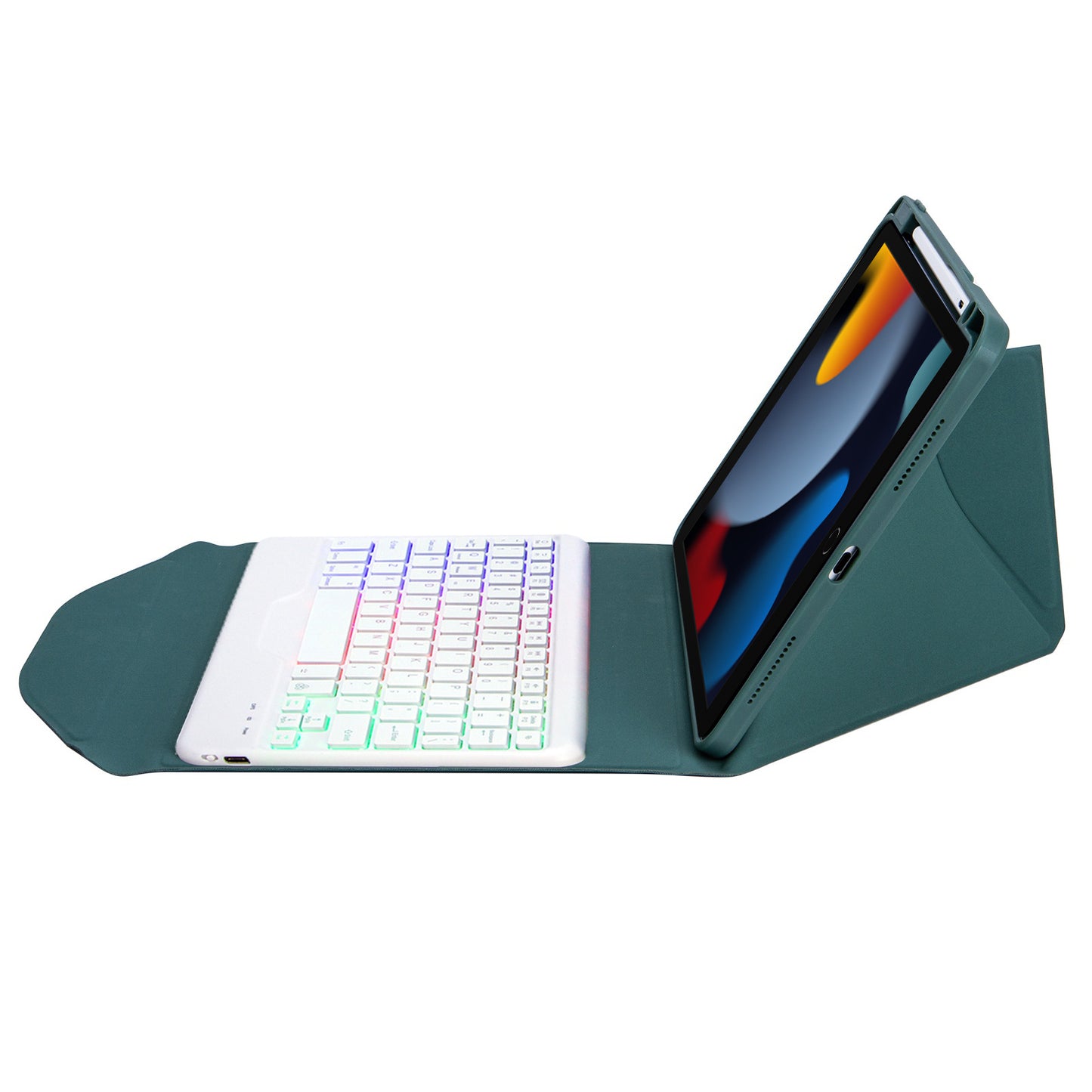 Z102BS For iPad 10.2 (2021)/(2019)/(2020) Detachable Bluetooth Keyboard Case with 3-Color Backlit Shockproof Tablet Protector Built-in Pencil Slot