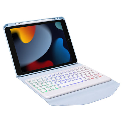 Z102BS For iPad 10.2 (2021)/(2019)/(2020) Detachable Bluetooth Keyboard Case with 3-Color Backlit Shockproof Tablet Protector Built-in Pencil Slot