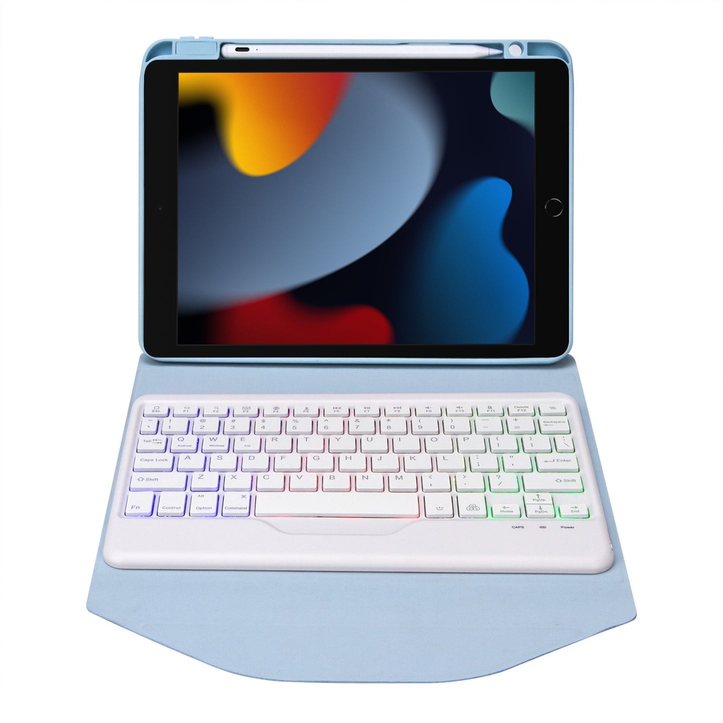 Z102BS For iPad 10.2 (2021)/(2019)/(2020) Detachable Bluetooth Keyboard Case with 3-Color Backlit Shockproof Tablet Protector Built-in Pencil Slot