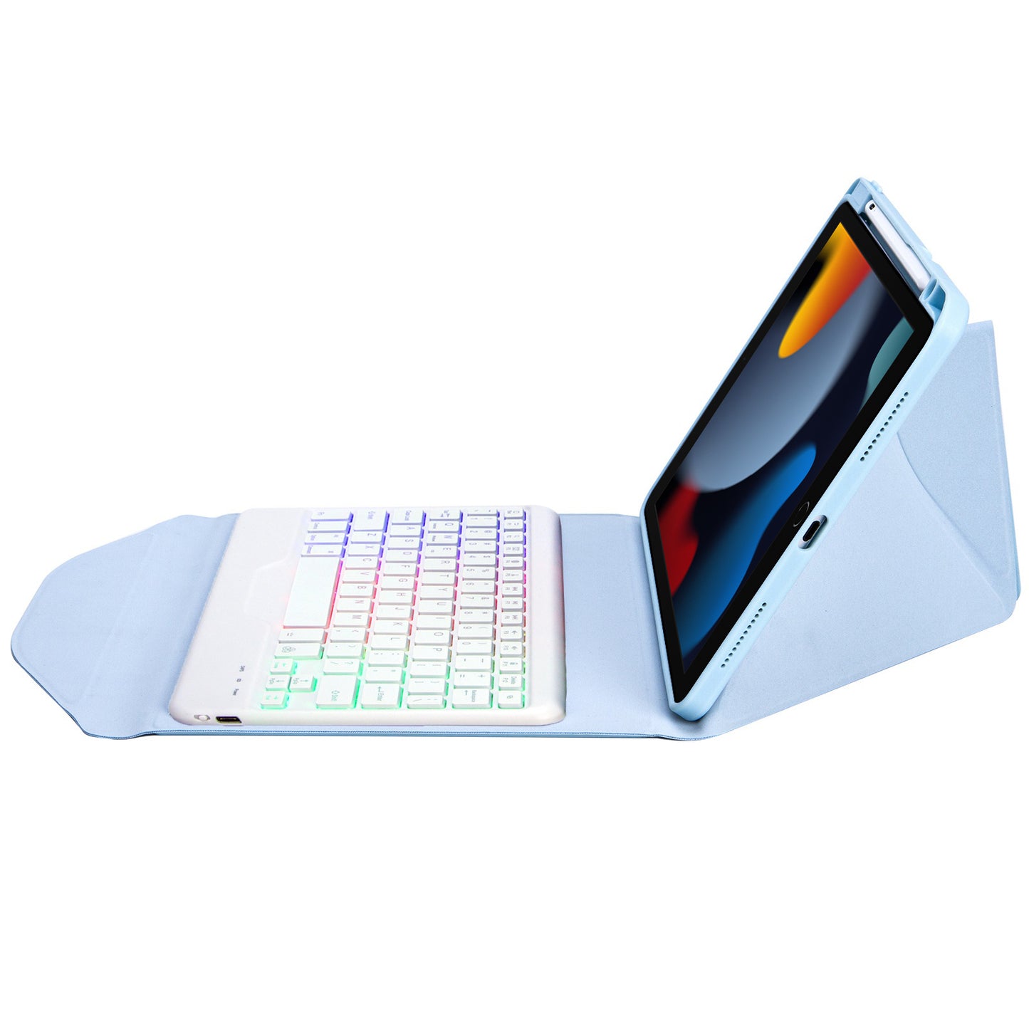 Z102BS For iPad 10.2 (2021)/(2019)/(2020) Detachable Bluetooth Keyboard Case with 3-Color Backlit Shockproof Tablet Protector Built-in Pencil Slot