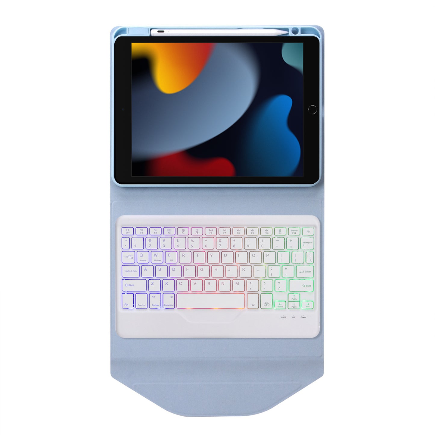 Z102BS For iPad 10.2 (2021)/(2019)/(2020) Detachable Bluetooth Keyboard Case with 3-Color Backlit Shockproof Tablet Protector Built-in Pencil Slot