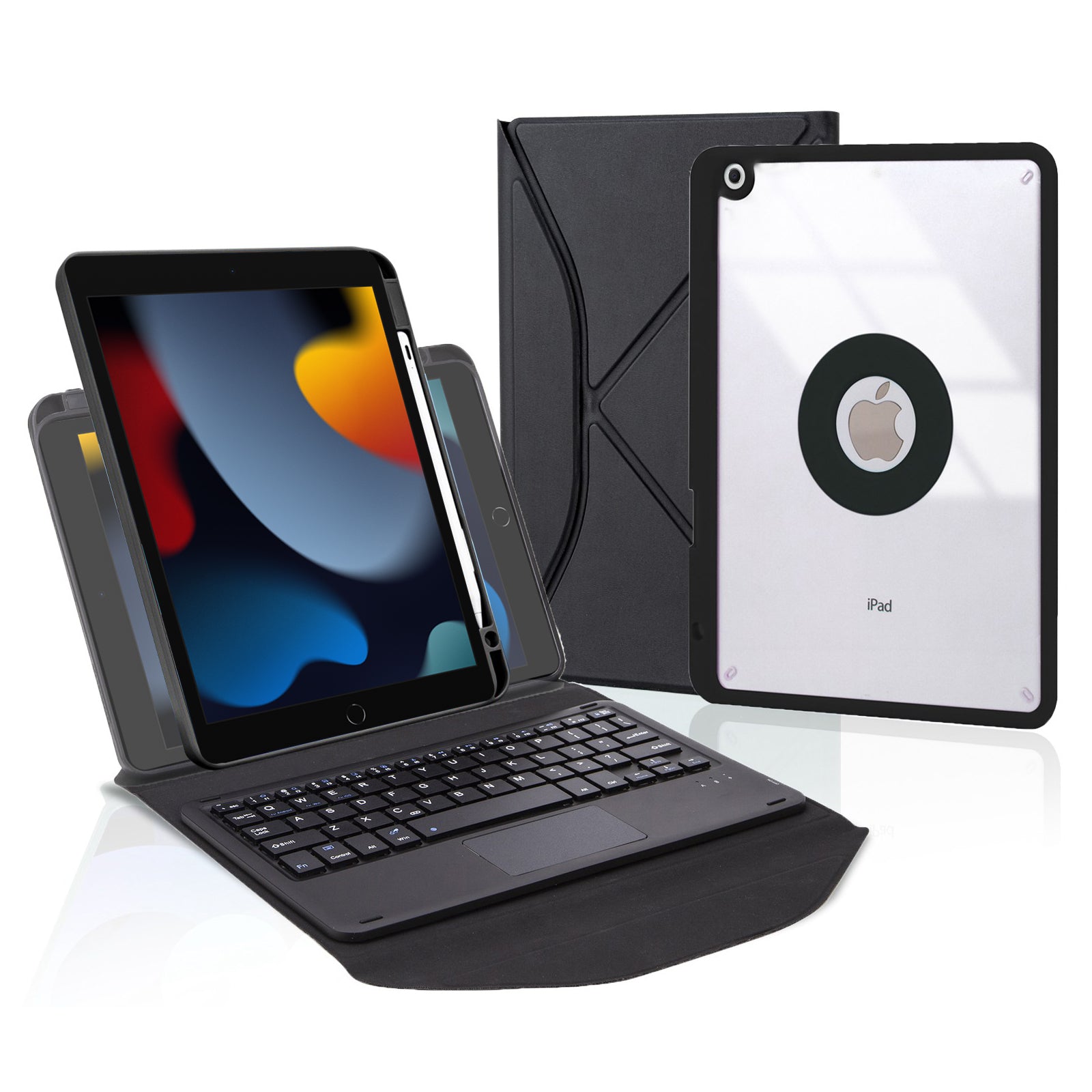 Z102B-A For iPad 10.2 (2021)/(2019)/(2020) Wireless BT Keyboard Case with TouchPad Scratch-Proof Cover Tablet Case with Pencil Slot