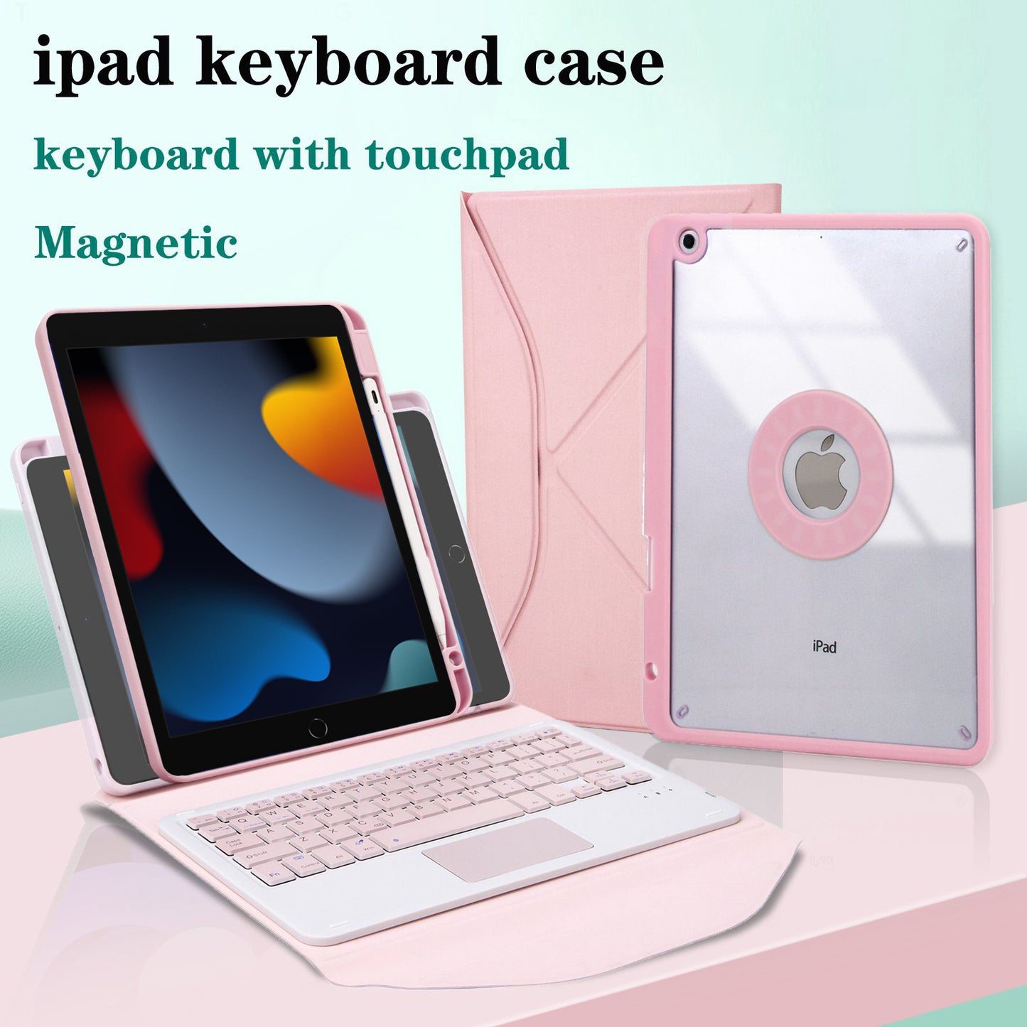 Z102B-A For iPad 10.2 (2021)/(2019)/(2020) Wireless BT Keyboard Case with TouchPad Scratch-Proof Cover Tablet Case with Pencil Slot