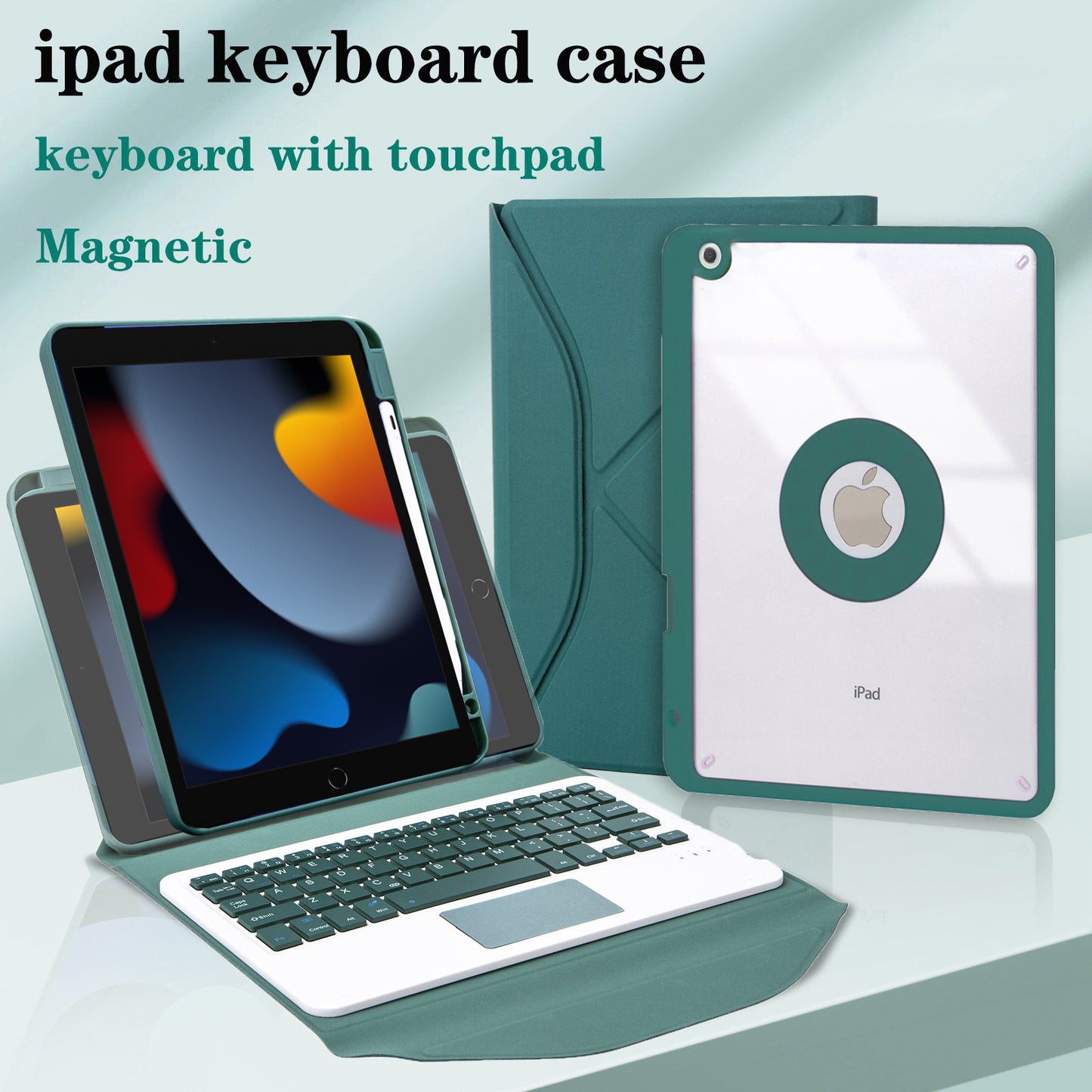 Z102B-A For iPad 10.2 (2021)/(2019)/(2020) Wireless BT Keyboard Case with TouchPad Scratch-Proof Cover Tablet Case with Pencil Slot