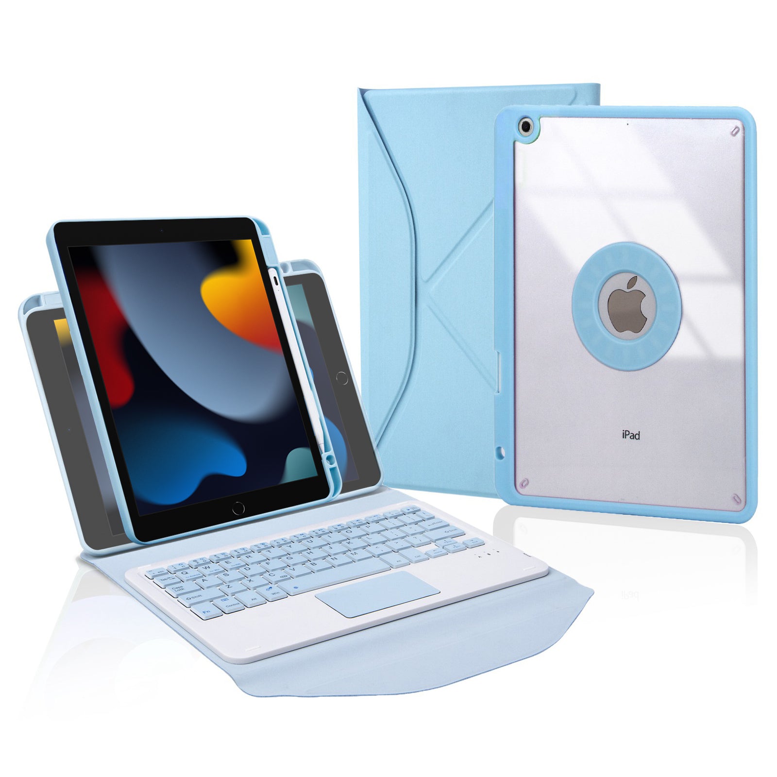 Z102B-A For iPad 10.2 (2021)/(2019)/(2020) Wireless BT Keyboard Case with TouchPad Scratch-Proof Cover Tablet Case with Pencil Slot