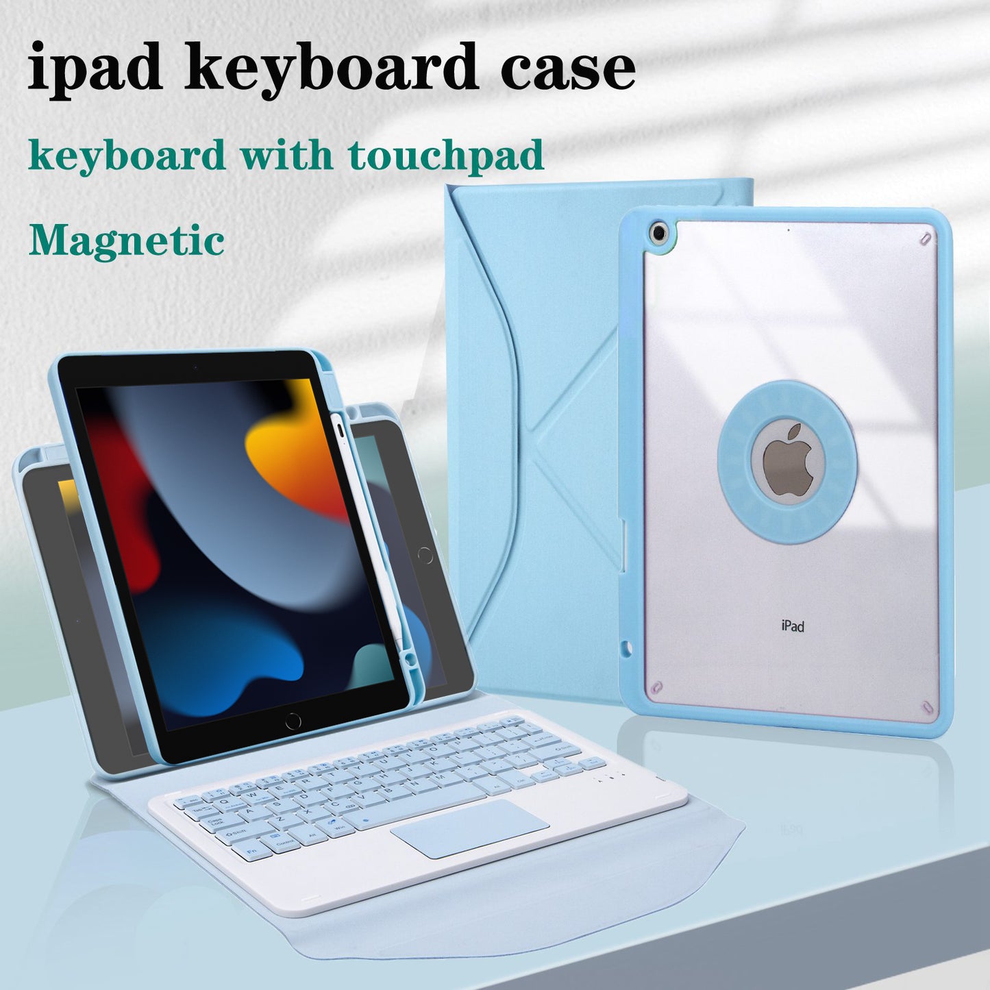 Z102B-A For iPad 10.2 (2021)/(2019)/(2020) Wireless BT Keyboard Case with TouchPad Scratch-Proof Cover Tablet Case with Pencil Slot