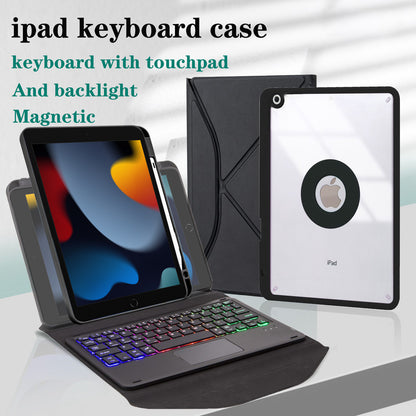 Z102B-AS For iPad 10.2 (2021)/(2019)/(2020) Detachable 3-Color Backlit Bluetooth Keyboard with TouchPad Protective Case Anti-Drop Tablet Cover Built-in Pencil Slot