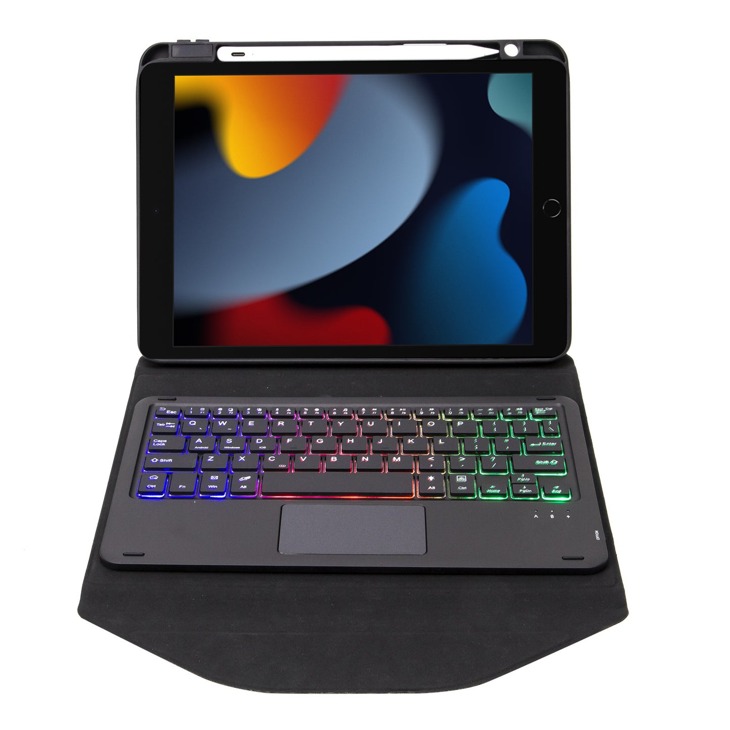 Z102B-AS For iPad 10.2 (2021)/(2019)/(2020) Detachable 3-Color Backlit Bluetooth Keyboard with TouchPad Protective Case Anti-Drop Tablet Cover Built-in Pencil Slot