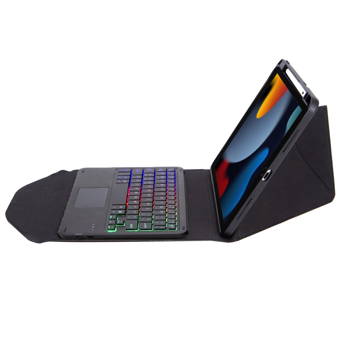 Z102B-AS For iPad 10.2 (2021)/(2019)/(2020) Detachable 3-Color Backlit Bluetooth Keyboard with TouchPad Protective Case Anti-Drop Tablet Cover Built-in Pencil Slot