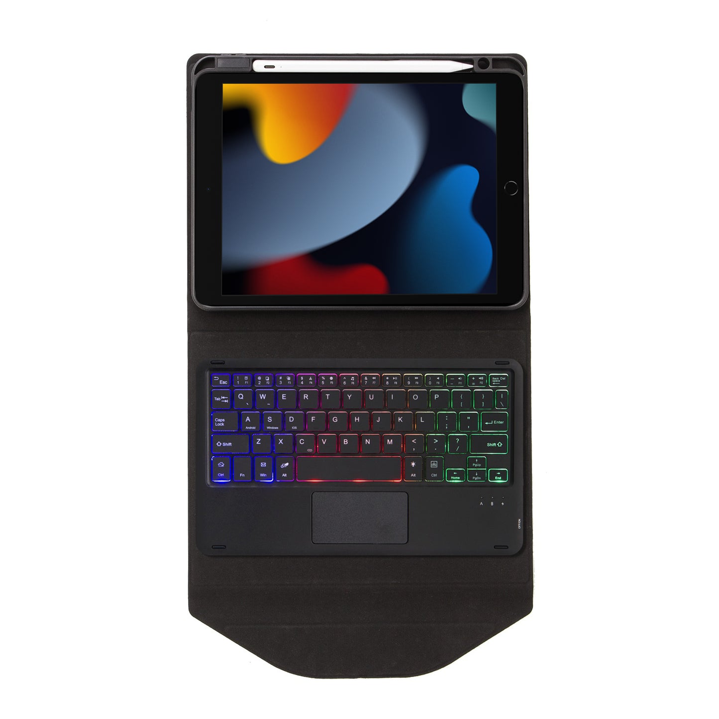 Z102B-AS For iPad 10.2 (2021)/(2019)/(2020) Detachable 3-Color Backlit Bluetooth Keyboard with TouchPad Protective Case Anti-Drop Tablet Cover Built-in Pencil Slot