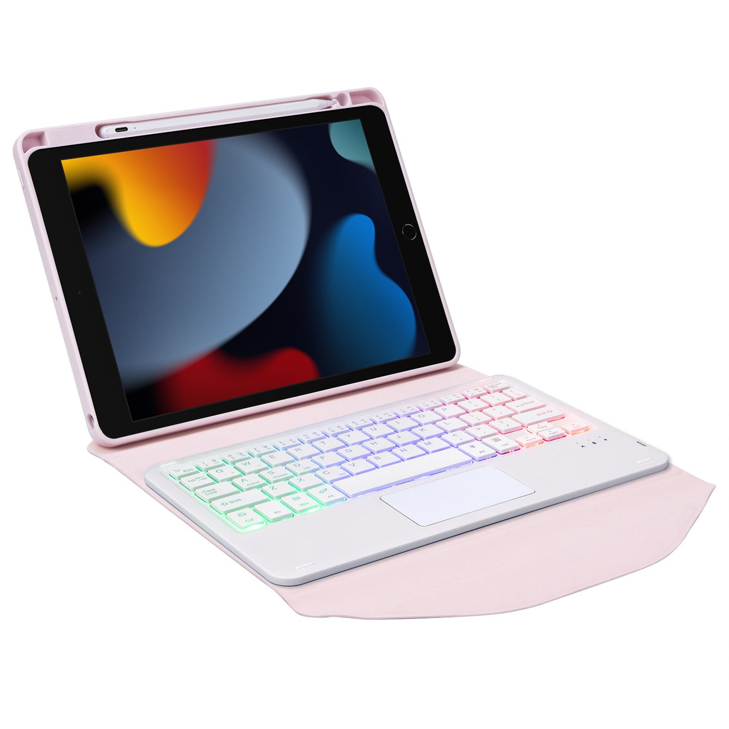 Z102B-AS For iPad 10.2 (2021)/(2019)/(2020) Detachable 3-Color Backlit Bluetooth Keyboard with TouchPad Protective Case Anti-Drop Tablet Cover Built-in Pencil Slot