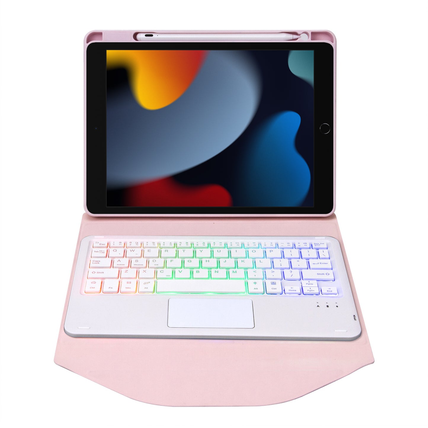 Z102B-AS For iPad 10.2 (2021)/(2019)/(2020) Detachable 3-Color Backlit Bluetooth Keyboard with TouchPad Protective Case Anti-Drop Tablet Cover Built-in Pencil Slot