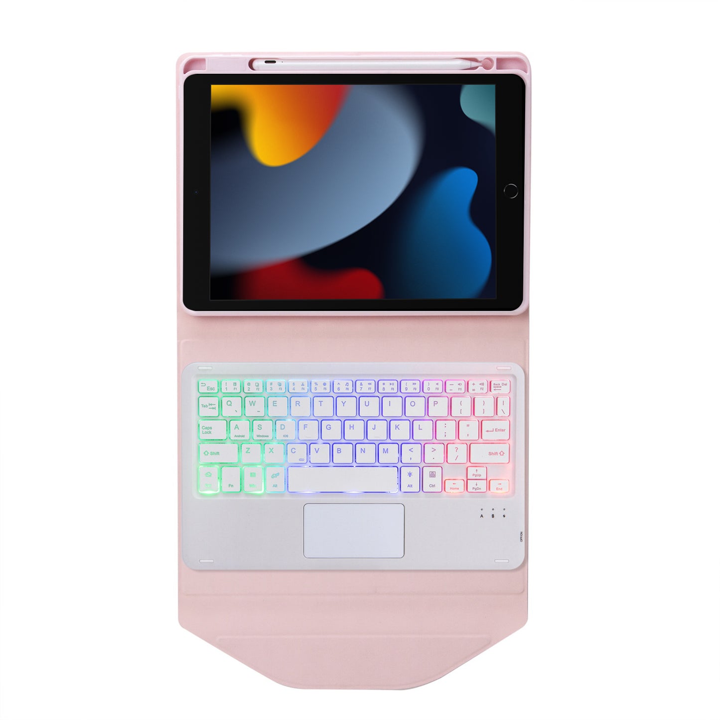 Z102B-AS For iPad 10.2 (2021)/(2019)/(2020) Detachable 3-Color Backlit Bluetooth Keyboard with TouchPad Protective Case Anti-Drop Tablet Cover Built-in Pencil Slot