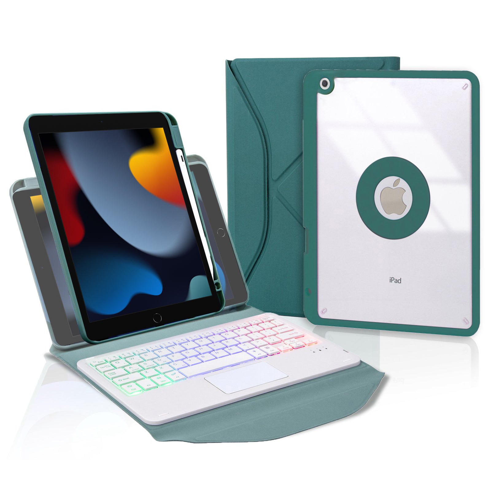 Z102B-AS For iPad 10.2 (2021)/(2019)/(2020) Detachable 3-Color Backlit Bluetooth Keyboard with TouchPad Protective Case Anti-Drop Tablet Cover Built-in Pencil Slot