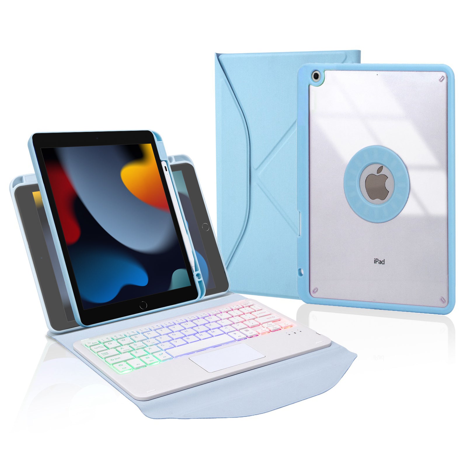 Z102B-AS For iPad 10.2 (2021)/(2019)/(2020) Detachable 3-Color Backlit Bluetooth Keyboard with TouchPad Protective Case Anti-Drop Tablet Cover Built-in Pencil Slot