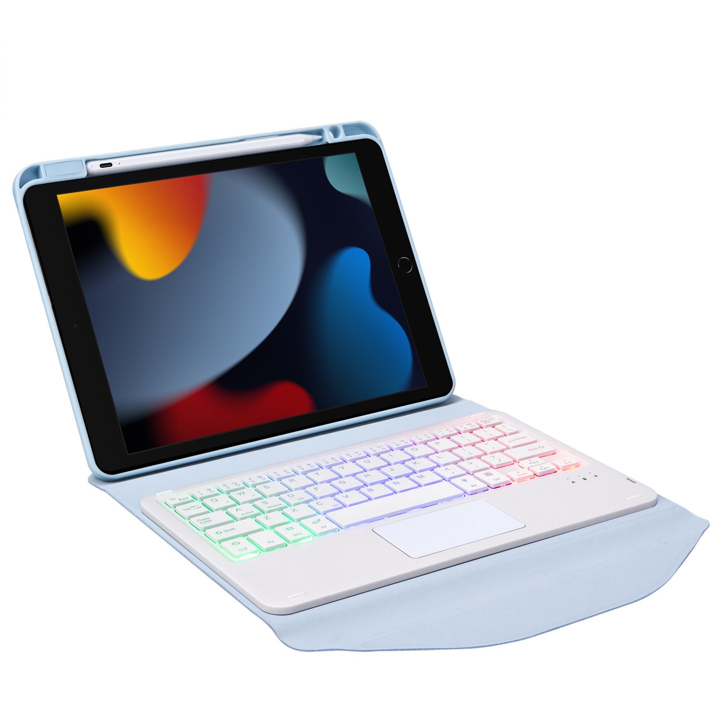 Z102B-AS For iPad 10.2 (2021)/(2019)/(2020) Detachable 3-Color Backlit Bluetooth Keyboard with TouchPad Protective Case Anti-Drop Tablet Cover Built-in Pencil Slot