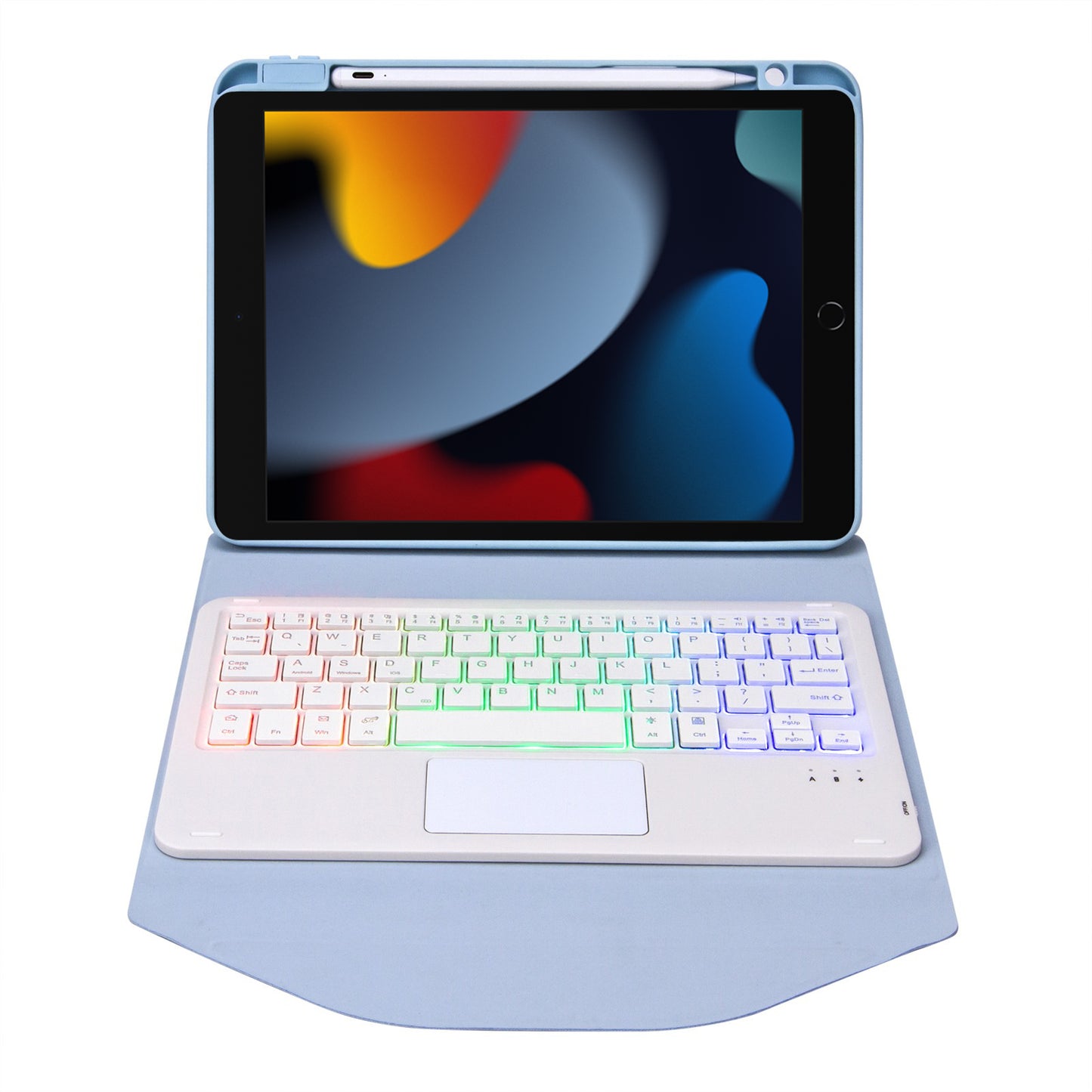 Z102B-AS For iPad 10.2 (2021)/(2019)/(2020) Detachable 3-Color Backlit Bluetooth Keyboard with TouchPad Protective Case Anti-Drop Tablet Cover Built-in Pencil Slot